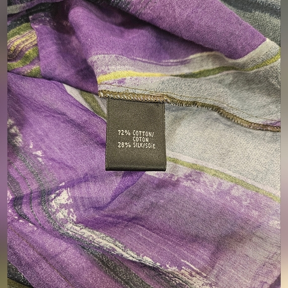 Lafayette 148 Purple And Green Tie Front Silk Blend Long Sleeve Size 10 - Picture 9 of 9